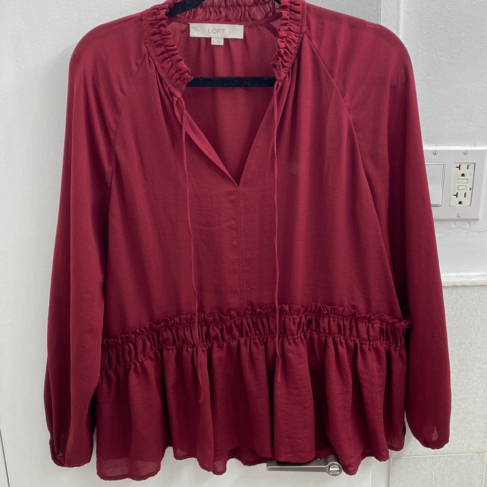 NWOT,Cranberry, peasant blouse from loft